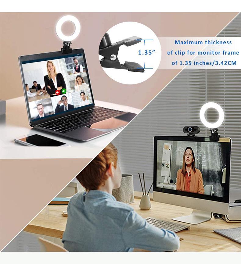 4" Aluminum Shell 5-Color Temperature Clip-On Beauty Ring Light for Video Conferencing and Live Broadcasts