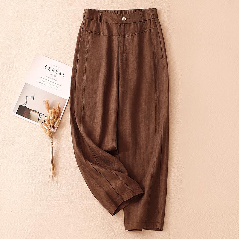 Women's Summer 2025 White Tencel High Waist Harem Pants - Lightweight Nine-Point Cotton Linen Carrot Straight Leg Design