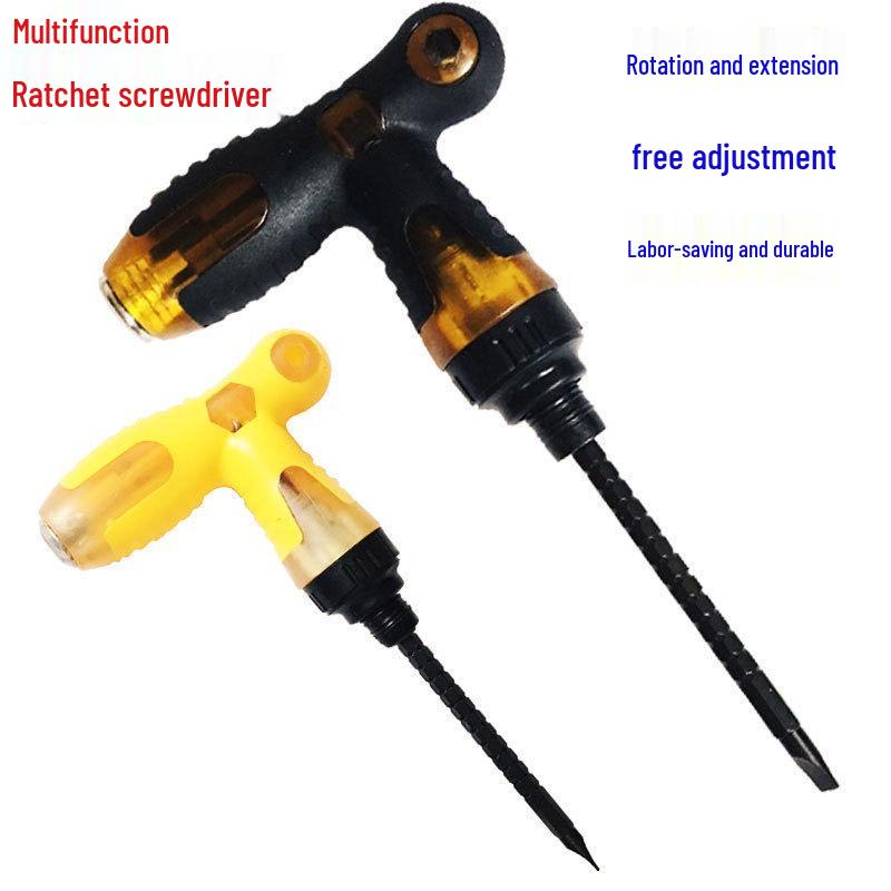 Teleskopischer T-Typ Multifunktionaler Ratsche Schraubendreher - Kreuzschlitz, Schlitz, Drei-Wege Reparaturwerkzeug