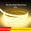 Ultra-Bright Waterproof COB LED Light Strip, Self-Adhesive, 220V - Ideal for Outdoor Atmosphere or Indoor Living Room Ceilings