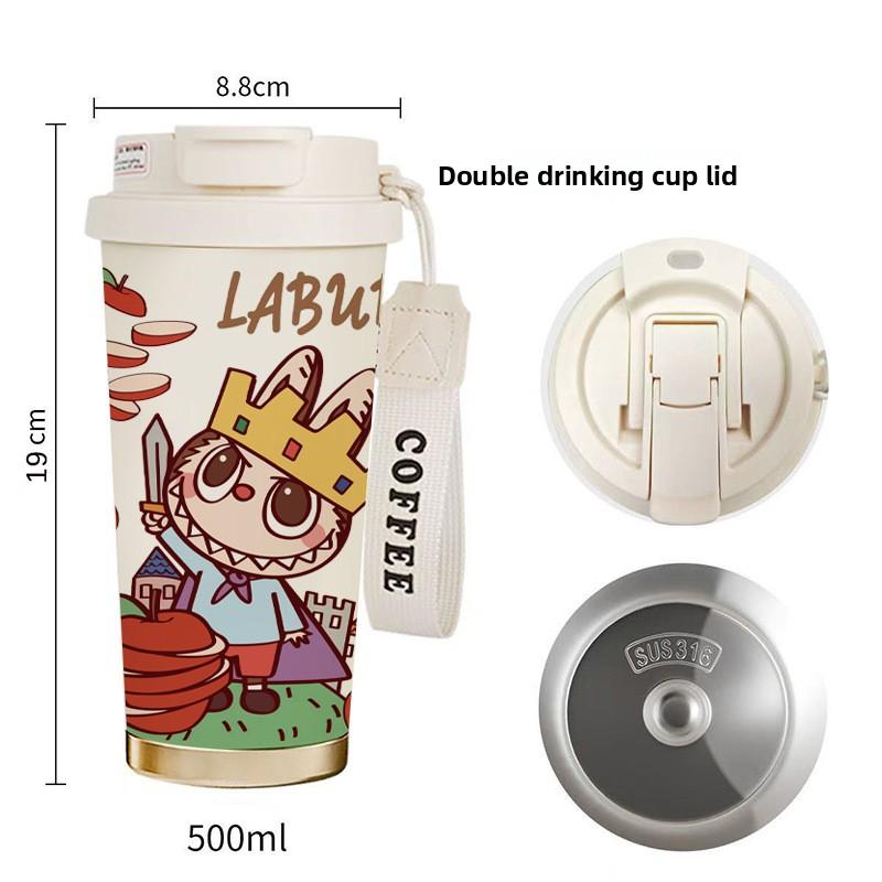 Coffee Cup 316 Stainless Steel Thermos Cup High Value Men's and Women's Water Cup Cartoon Double Drinking Straw Cup
