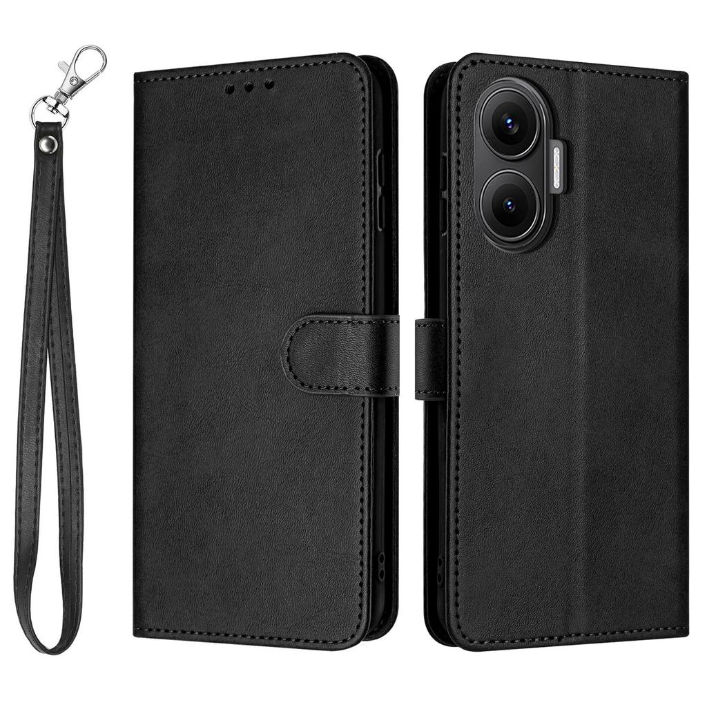 For Xiaomi Poco F7 5G/Redmi Turbo 4 Pro 5G Case Flip Stand Calf Texture PU Leather Wallet Phone Cover with Strap