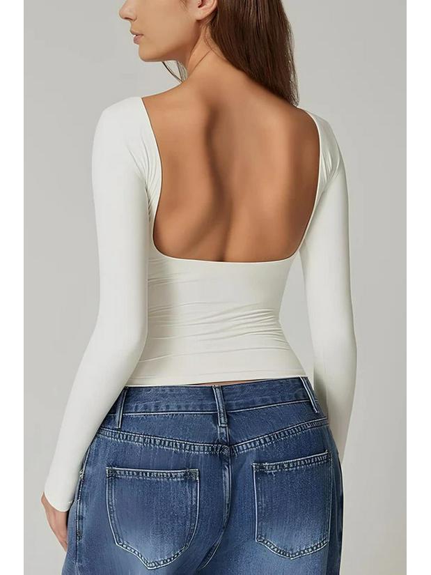 European & American Style Backless Long-Sleeve Slim Fit Tops - Sexy, Stylish Autumn Round Neck T-Shirts for Women