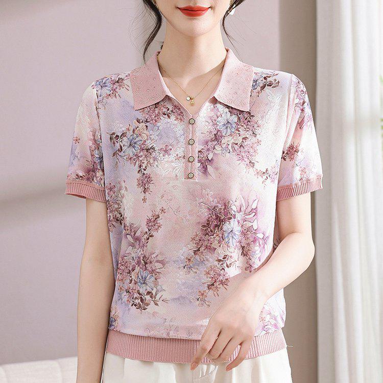 Stylish Women s Summer Short Sleeve Lapel T-shirt - Slimming & Comfortable XL (suitable for 45-57.5 kg) розовый