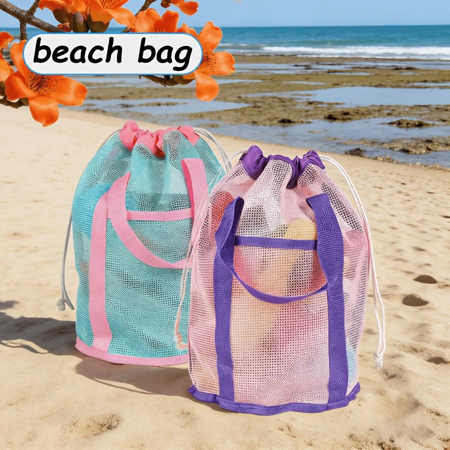 New Mesh Drawstring Beach Bag Large Capacity Lightweight Tote Swimming Pool Travel Bathroom Vacation Daily Storage Organizer