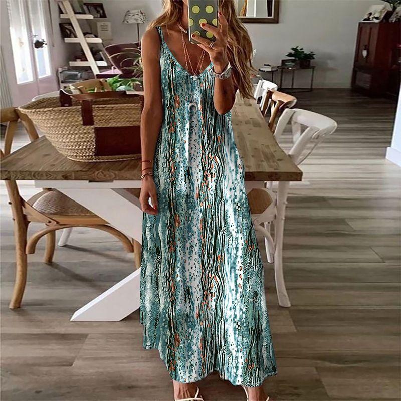 Europe and America Cross Border Export Summer Tide Sexy Women's Sling Vest Dress Print Sleeveless Long Dress Tall Slim Loose Slim Fit