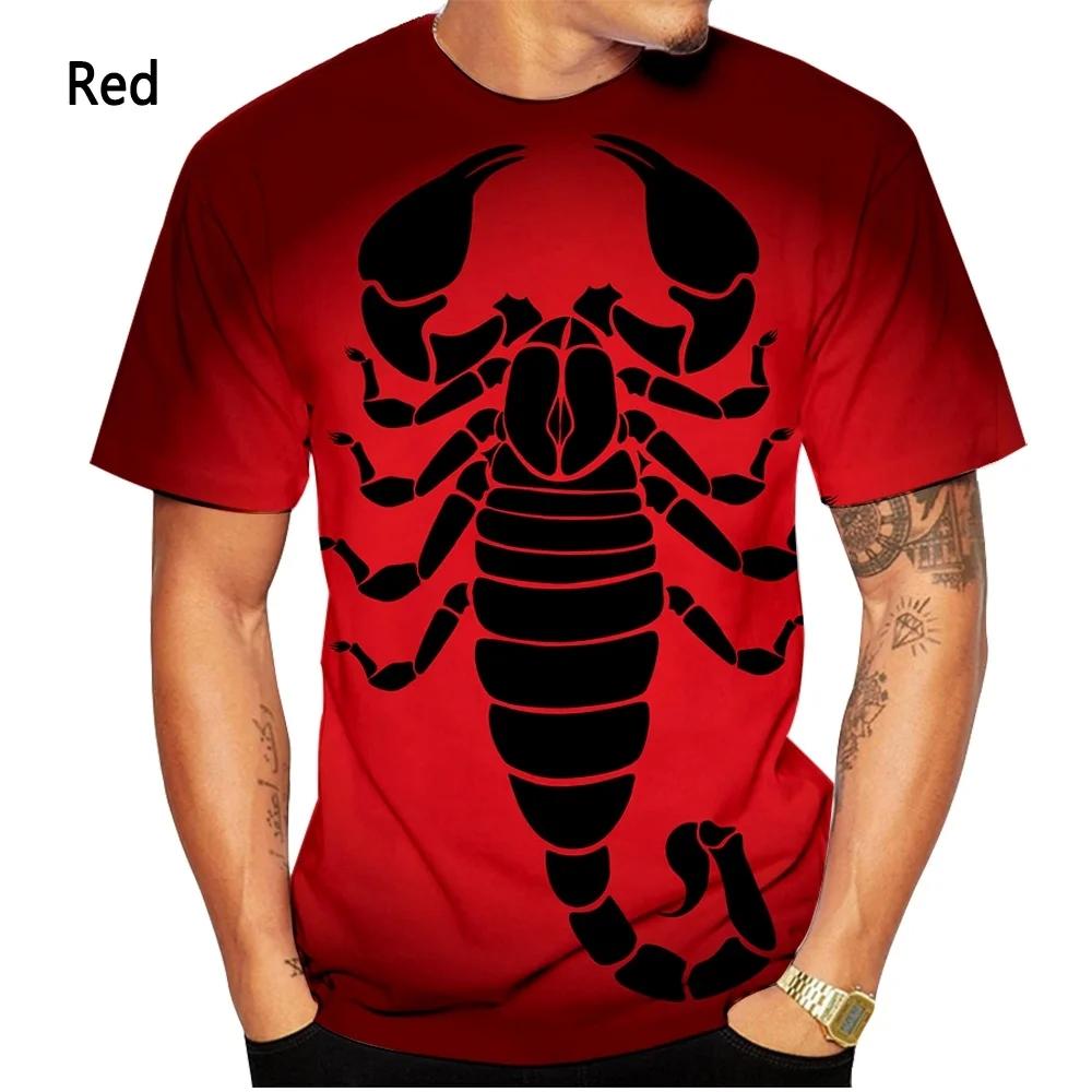 Letnie T-shirty męskie z okrągłym dekoltem, modne, codzienne, z krótkim rękawem, z nadrukiem 3D wzoru zwierzęcia skorpiona