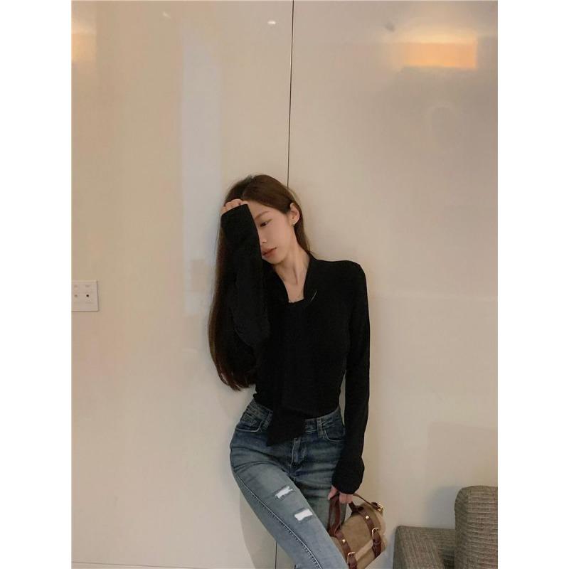 Autumn and Winter T-shirt Bottoming Shirt for Women Slim Fashionable and Versatile Short Top
