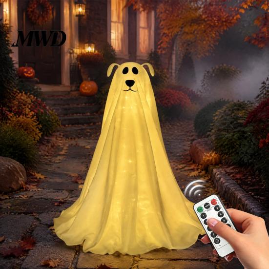 Statue de Chien Effrayante pour l'Extérieur Fantôme Illuminé Décoration d'Halloween, Fonctionne à Piles Autoportante Décorations d'Horreur Adaptées aux Familles avec Télécommande