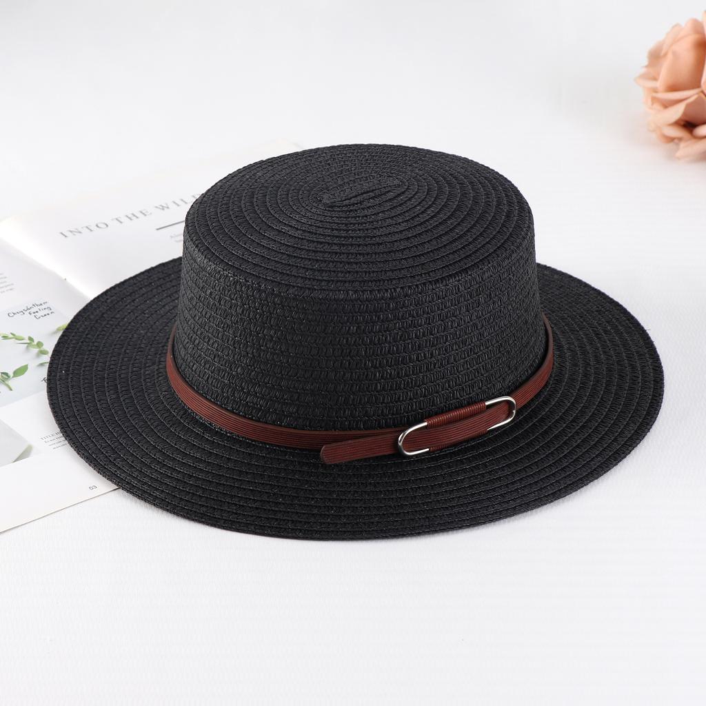 Summer women's vacation seaside cool hat rhinestone letter belt personalized British style retro flat top sun hat