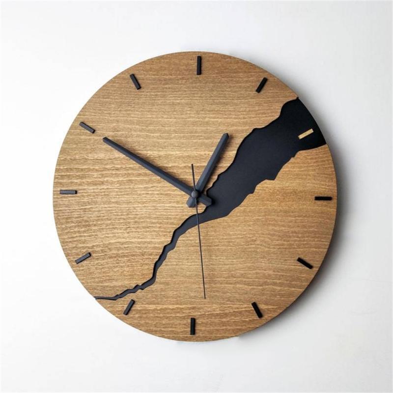Elegant Simplistic Wood Wall Clock with Creative Crack Detail for Home Decors Battery Operated Round Hanging Clock