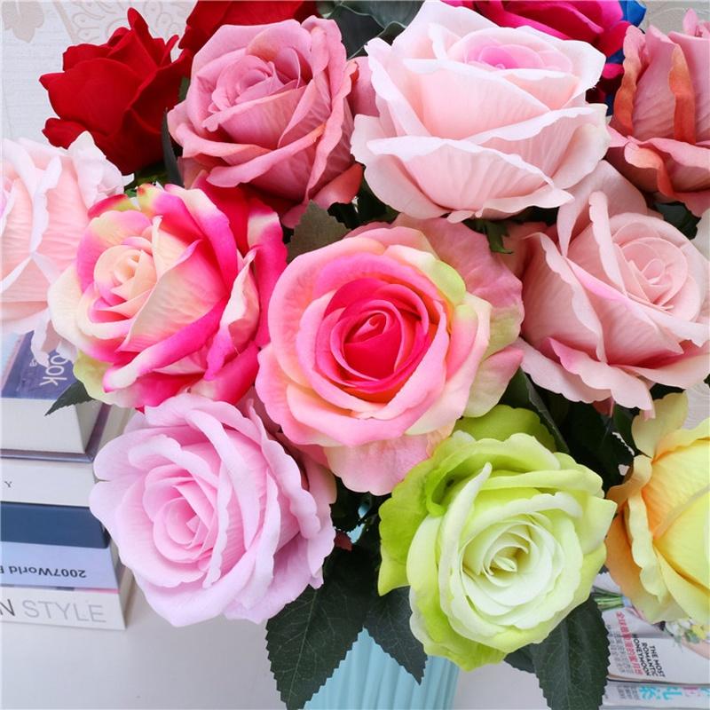 Elegant 5set Artificial Silk Fake Flowers Rose Bouquet For Wedding And Home Decor