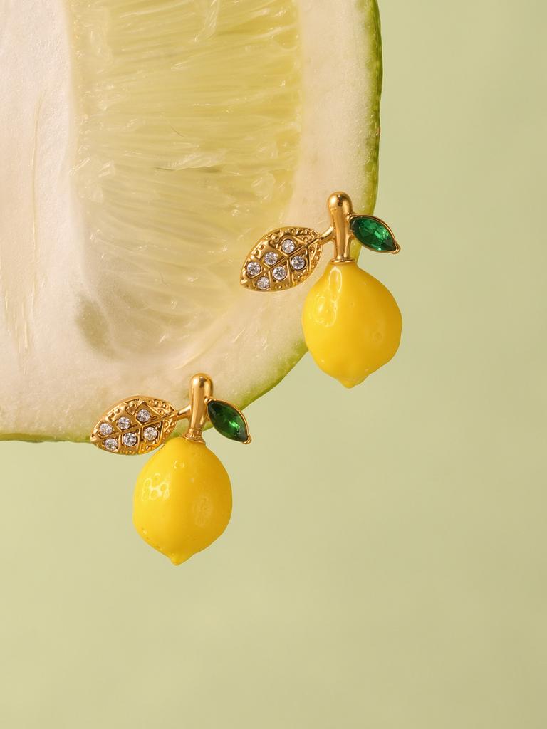 Lemon Pendant, Zircon Earrings, European and American Fashion Versatile Personality Temperament Cute Flower Stud Earrings