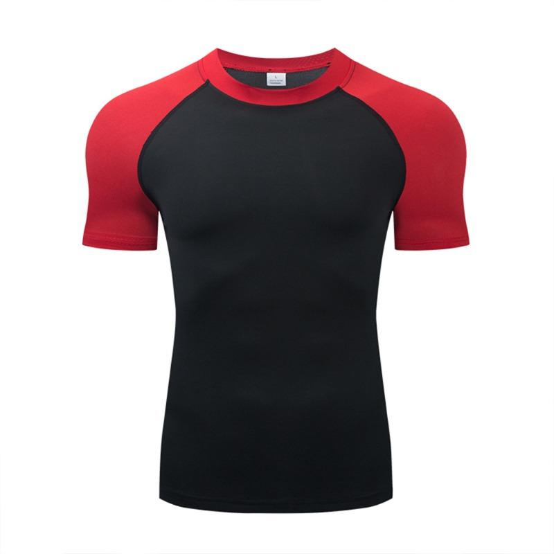 

2026 Men s Compressed Anime Sports Quick drying Fitness T-shirt Men s Elastic Fitness Top Short Sleeve Spring/Summer Edition S красный