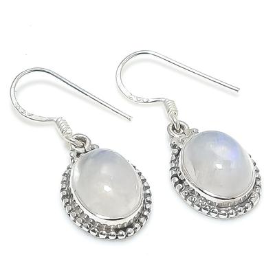 Natural Rainbow Moonstone Gemstone 925 Solid Sterling Silver Earring 1.25" M6H84