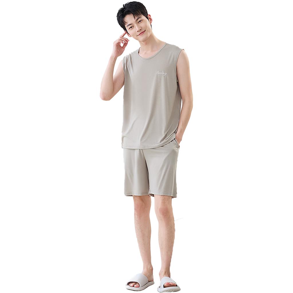 Yiershuang [Modal Cool Touch] Men's Summer Pajama Set, Sleeveless Tank Top And Shorts, Loose-Fitting Loungewear Suitable for Outdoor Wear