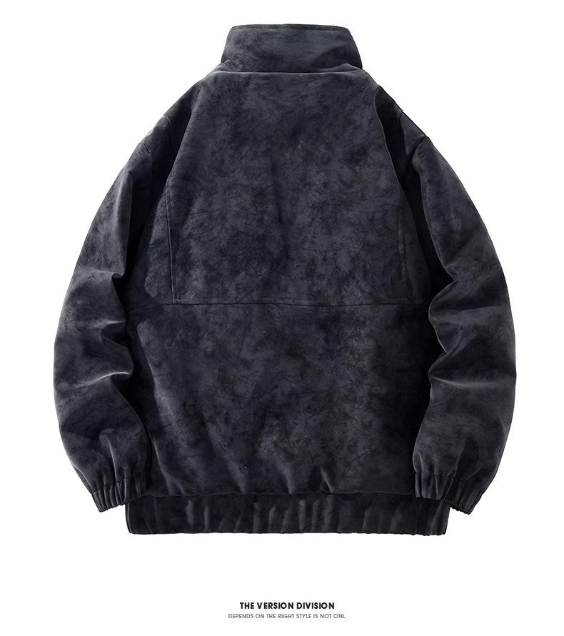 Men's Trendy Plus Size Suede Velvet Leather Motorcycle Jacket - Windproof American Retro Style