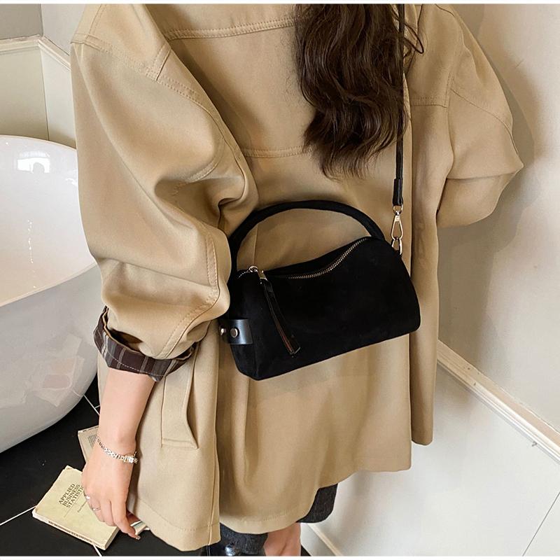 faux Suede Square Handbag for Women Zipper Shoulder Bag Casual Mini Crossbody Bag with Detachable Strap crossbody Pillow Bag