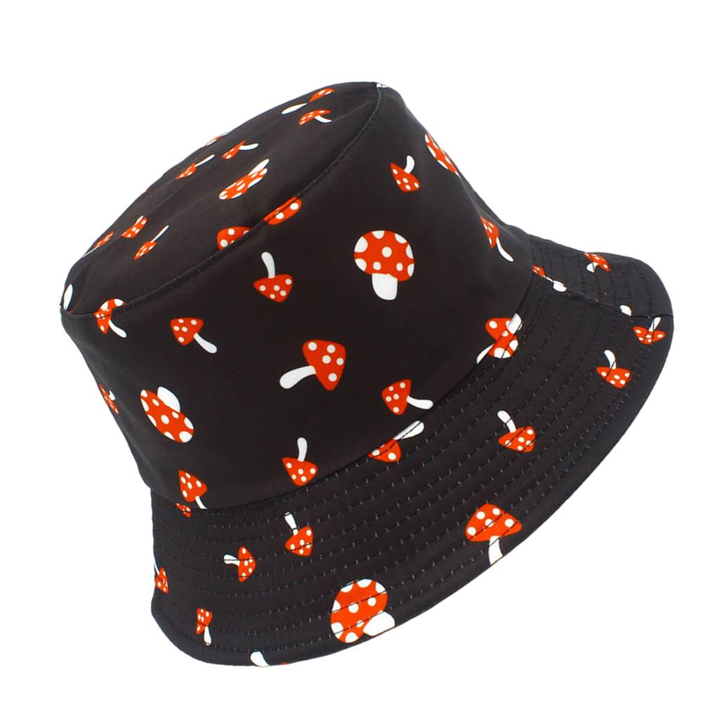 Unisex Reversible Bucket Hat Fisherman Hat for Casual Wear Breathable Sunshade for Teenagers Mushroom Print