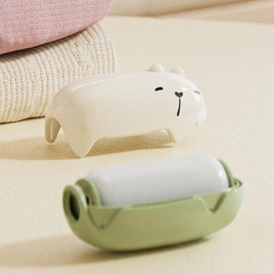 Lint Roller with Integrated Storage Box Cartoon Cat Design No Damage Pet Hair Lint Pilling Remover Reusable Cleaning Tool