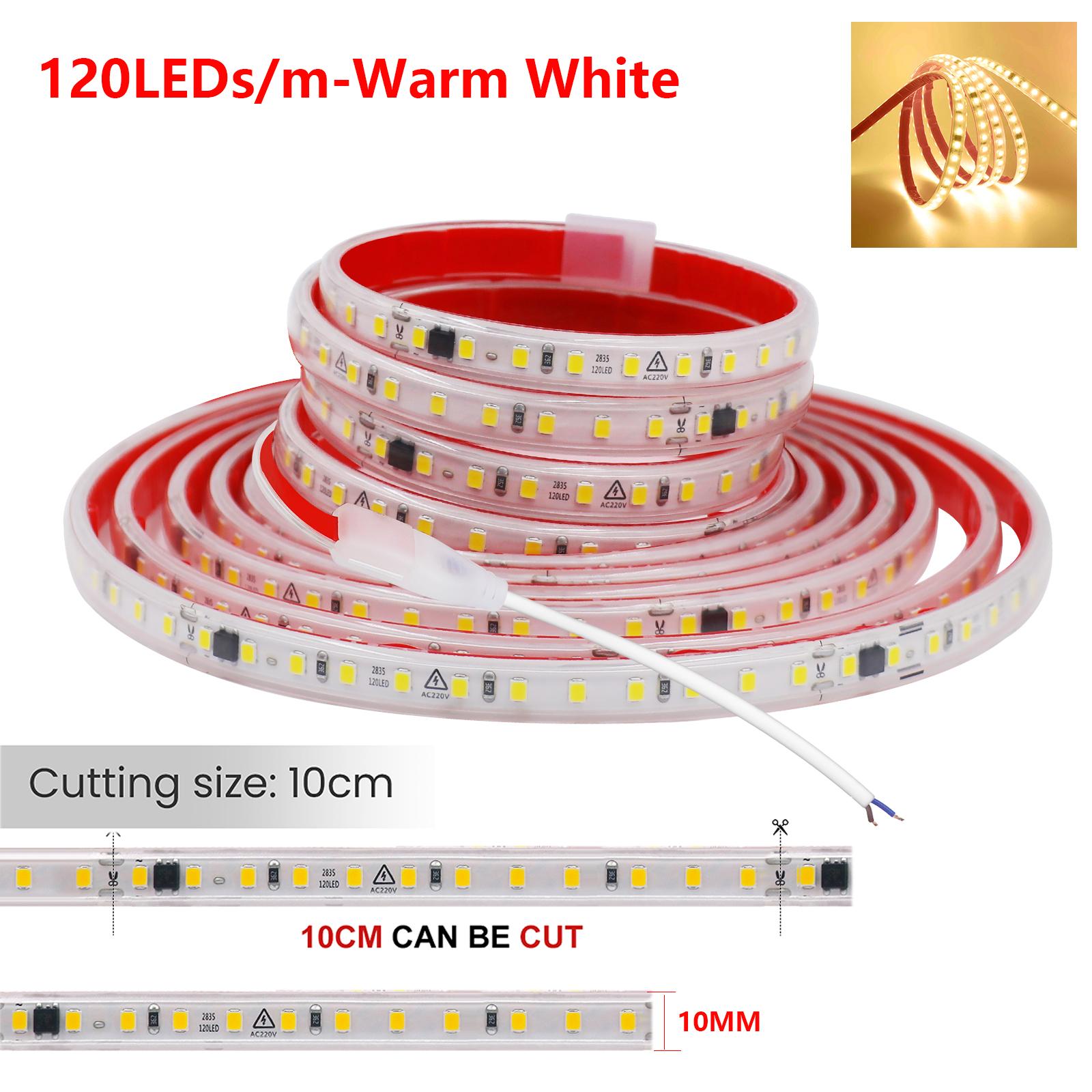 

Светодиодная лента AC 220V с клейкой основой SMD 2835 0.5м-30м 120 светодиодов/м 240 светодиодов/м Водонепроницаемая наружная светодиодная лента с возможностью резки каждые 10 см, гибкая лампа 0.5M