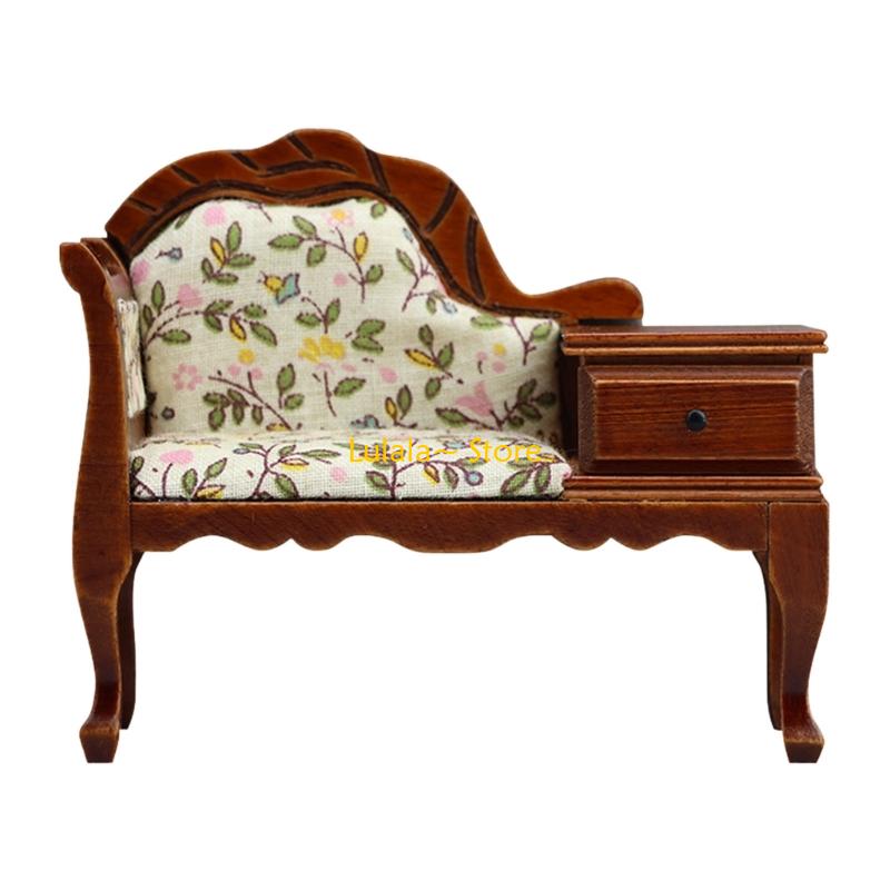 Y4QA Collector Grade 1 12 Scale Dollhouses Chaise Lounge Hand Carved Wooden Sofa Scenario Display Ready