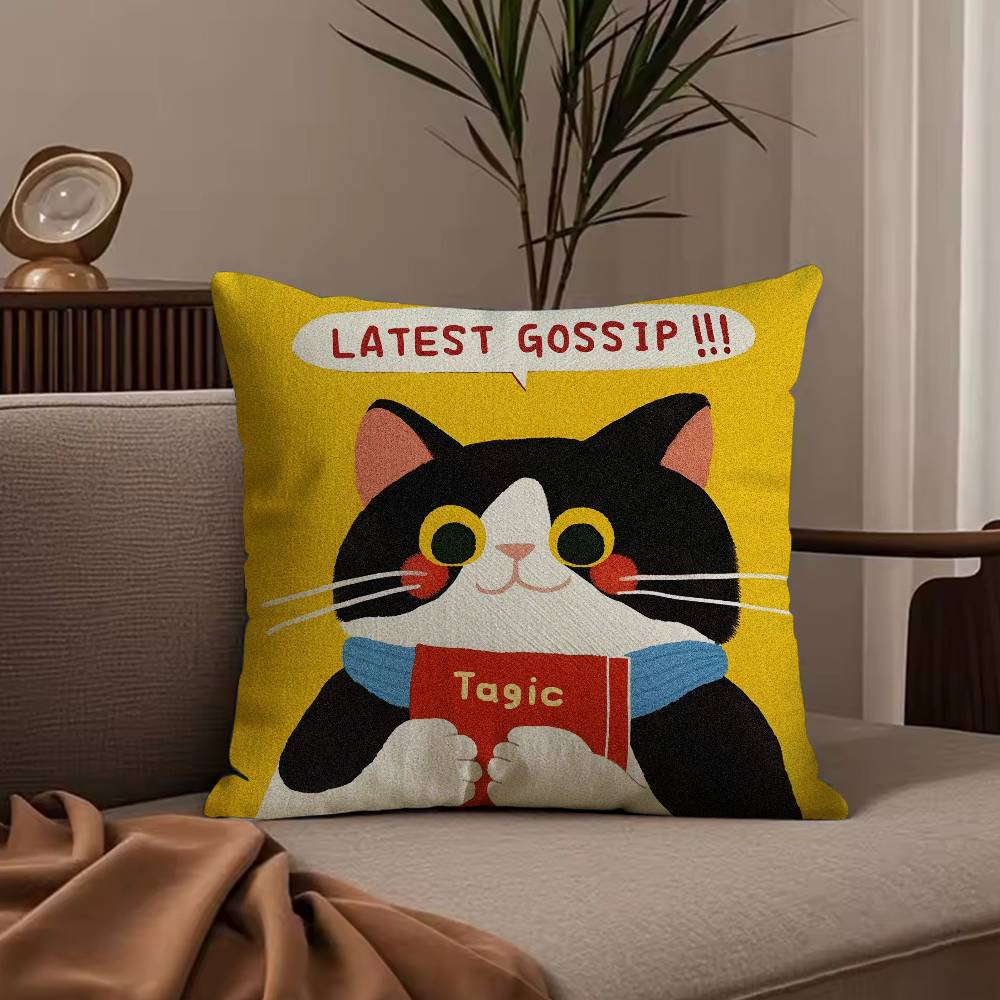 Cartoon Cat Cute Pillow Case Anti-dustmite Pillowcase Invisible zipper silky short plush Sofa cushion cover