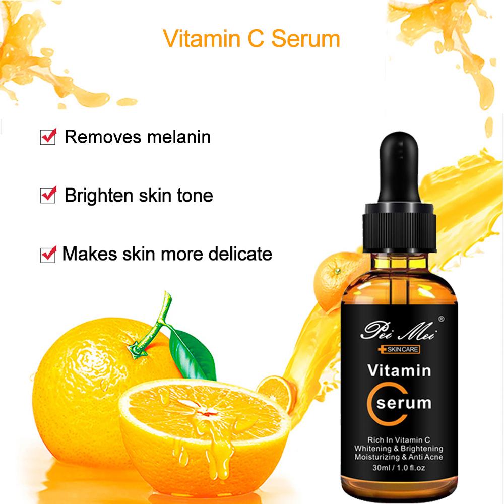 Produse de îngrijire a pielii Ser facial cu vitamina C pentru iluminarea pielii, albirea petelor, acid hialuronic, esență facială, produse de îngrijire a pielii 30ml