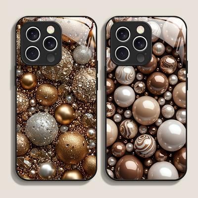 Luxuriöse Diamant-Perlen-Steinmuster-Schutzglas-Handyhülle für iPhone 17 16 Pro Max 15 14 13 12 Mini 11 X XS 7 8 Plus Hülle