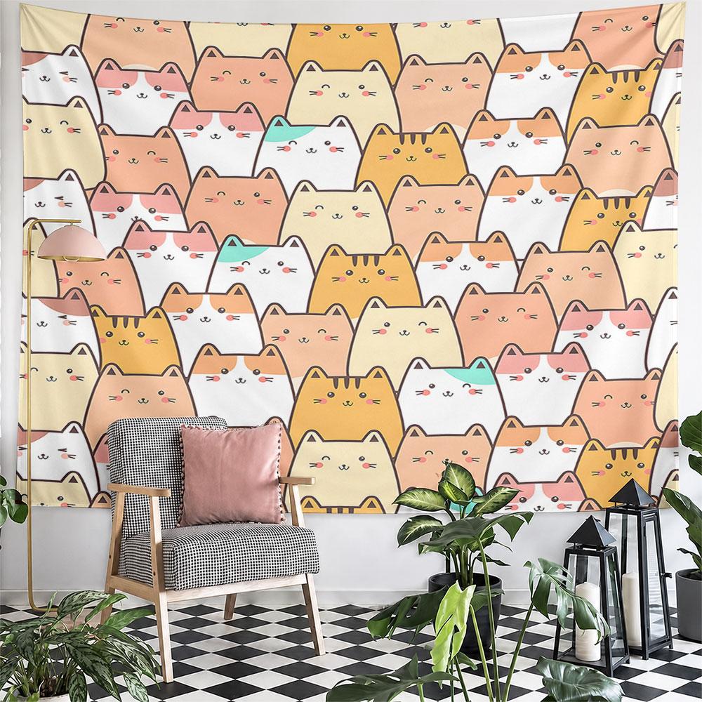 "Colorful Cartoon Cat Pattern Design" Pattern Wall Hanging Tapestry Decorative Tapestry Home Decor for Bedroom and Living Room