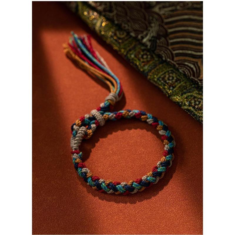 Hand-woven Colorful Hand Rope Plain Rope Hand Rubbing Cotton Bracelet Jewelry Ethnic Style Bracelet Adjustable Gift