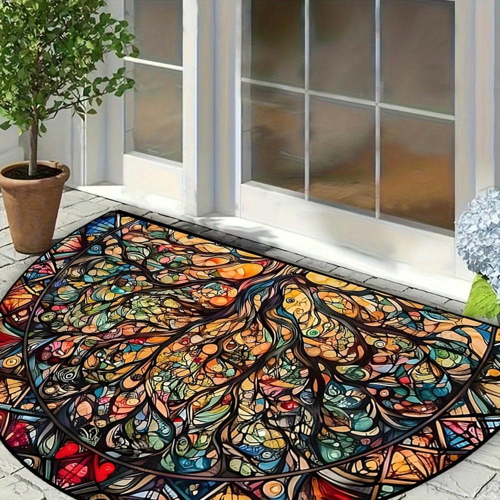 1Pcs Colorful Tree Semi Circle Welcome Doormat Non-Slip for Outdoor Patio Porch Kitchen Bathroom Entryway Floor Mat