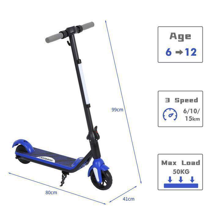 21.6V Monopattino Elettrico per Bambini 2 Velocità Pieghevole, Freno Elettronico, Motore Brushless F602 (blu)