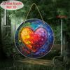  Acrylic Vintage Rainbow Heart Suncatcher in a 2D Flat Design, Ideal for Decorating Walls. This Round Sign Is Perfect for Window Sills, Porches 