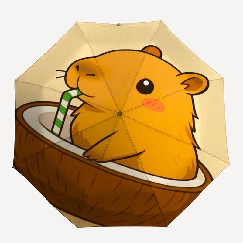 

1pc Coconut Capybara Automatic Open/Close Umbrella, Compact Travel Umbrella, 8-Rib Sturdy Frame - Ideal Gift for Friends yy251118110