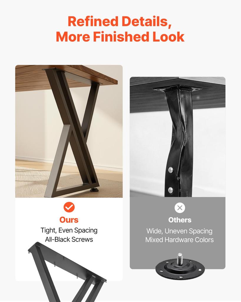 VEVOR Table Legs, 29.1" H x 24" W Steel Furniture Legs, 2204 lbs Max Load Heavy Duty, Easy Installation