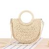 Borsa da spiaggia estiva da donna in paglia intrecciata di rattan semicircolare