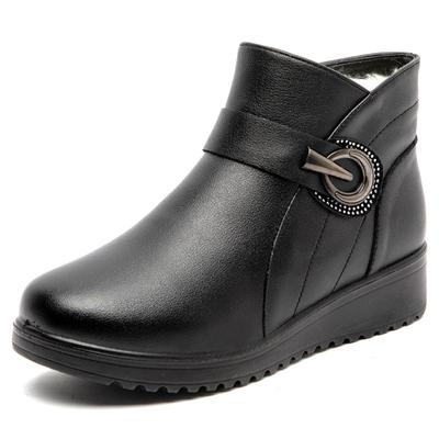 Fashion Winter Women Genuine Leather Ankle Boots Female Thick Plush Warm Snow Boots Mother Waterproof Non-slip Booties Plus Size