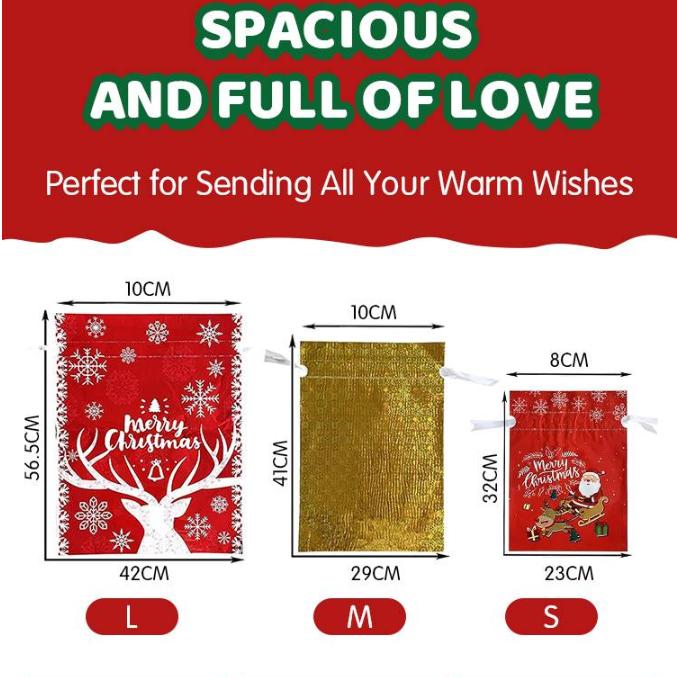 24pcs Drawstring Christmas Gift Bags Foil Gift Bags Durable Decorative Gift for Kids Holiday Celebrations
