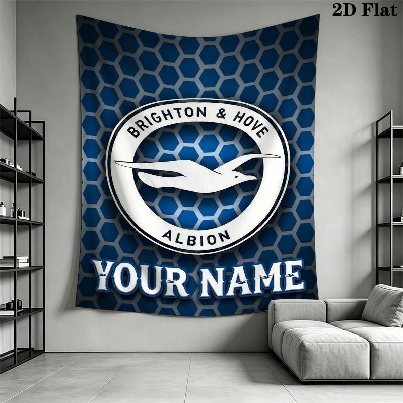 Custom Name Brighton&Hove Albion Wall Tapestry Aesthetic Wall Hanging Printed Fabric Blanket Decorative Tapestries for Bedroom Living Room Home Decor