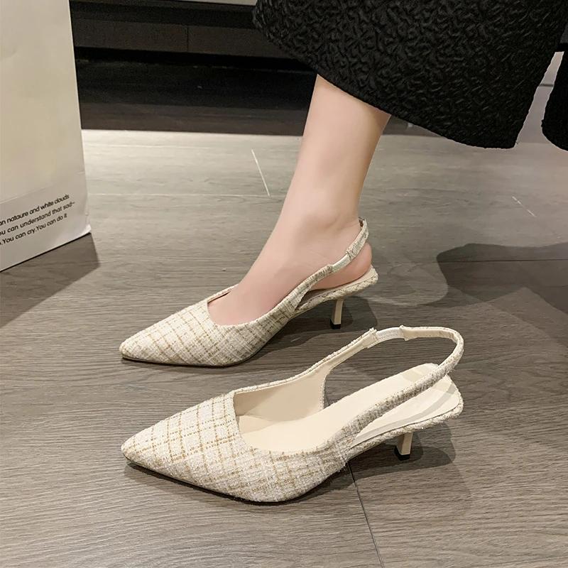 Fashion Brand Designer Slingbacks Women's Sandals Pointed Toe Party Shallow High Heels Fashion Versatile Casual Shoes Thin Heeled Sandal