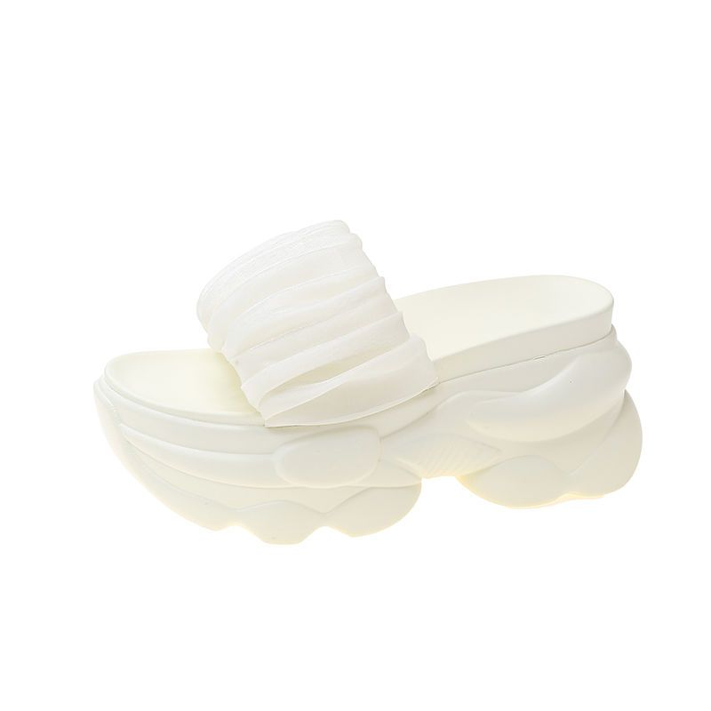 CINESSD Summer Platform Slippers Women Blue Pleated Riband Discolor Ladies Chunky Sole Beach Cool Wedges Slides Shoes Woman