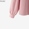 ZANZEA Women Casual Round Neck Solid Color Long Sleeve Blouse