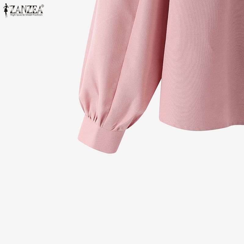 ZANZEA Women Casual Round Neck Solid Color Long Sleeve Blouse
