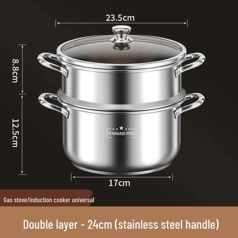 Stainless Steel Double Layer Soup Pot and Steamer for Gas & Induction Cooktops