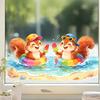 Summer Window Clings Pool Party Theme Cartoon Squirrel Window Decal Removable Static PVC Glass Sticker for Beach Party Supplies Home Office Decor