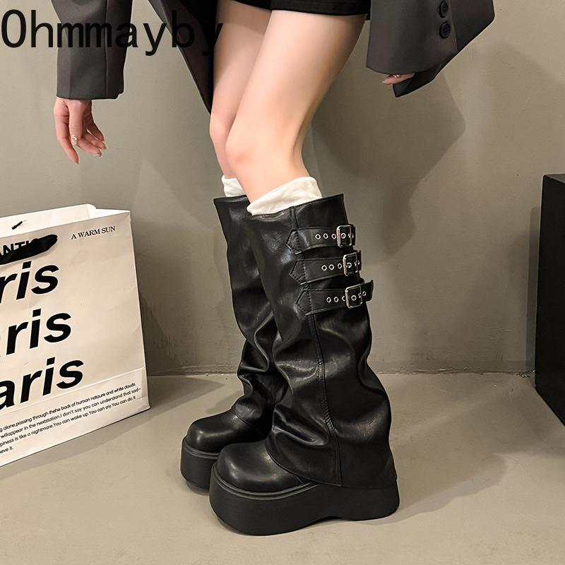 Punk Style Women Mordern Long Boots Fashion Platform Height Increase High Knight Booties Winter Shoes  De Mujer