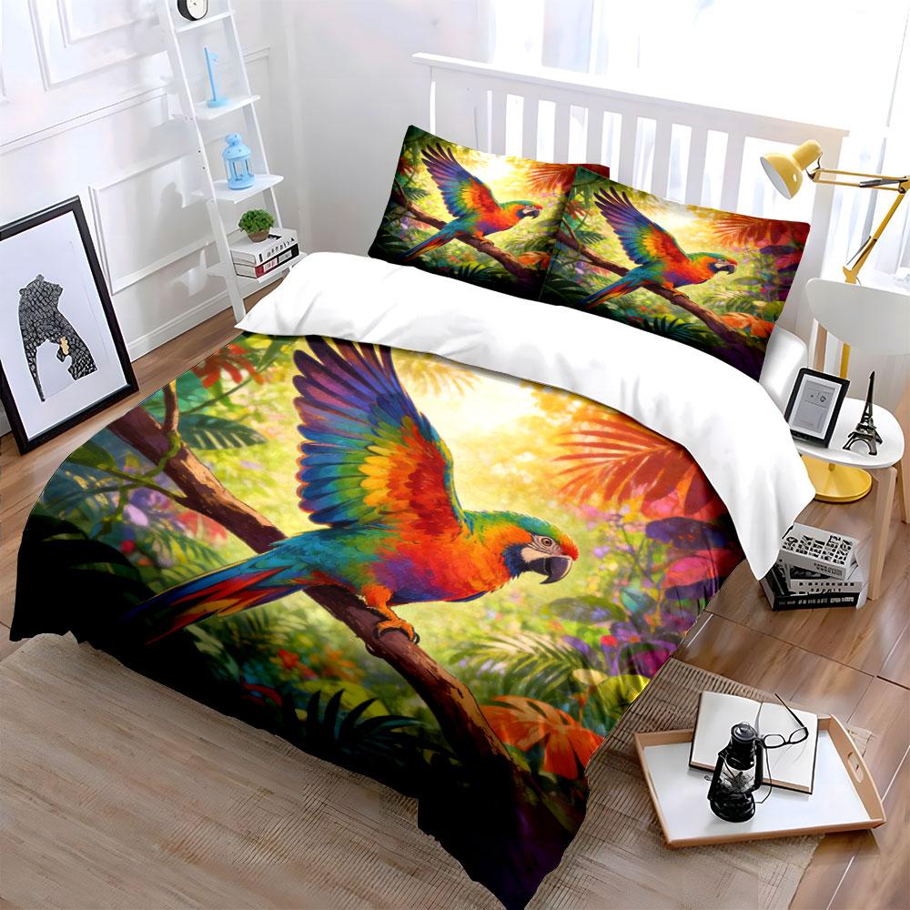 Tropical Parrot Decorative Set Soft Comfortable Duvet Cover Bedding Set Included 1*Duvet Cover & 2*Pillowcases, Gift