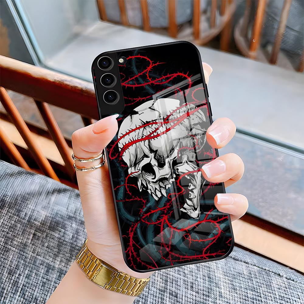 Funda de Teléfono con Patrones de Terror de Calavera Para Samsung S26 S25 Plus S20 S20 Plus S22 Ultra S23 FE S21 Plus S21 Ultra Cubierta de Cristal