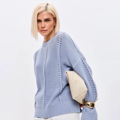 2025 Autumn/Winter Women's Loose Fit Hollow Knit Pullover Sweater - Round Neck, Lazy Style